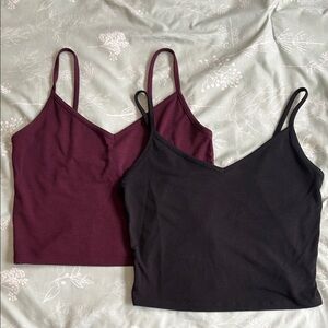 Set of 2 Burgundy & Black V Neck Tank Tops